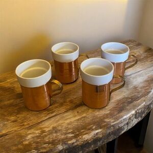 Set of 4 Vintage Baker Hart & Stuart Copper and Porcelain Cup Mugs.